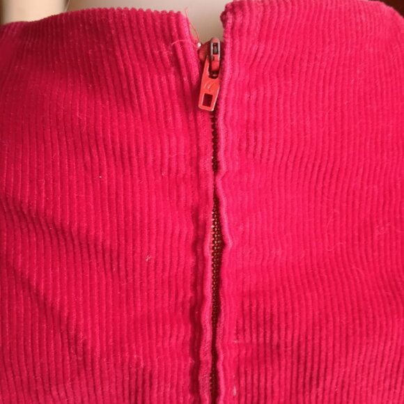 sz 6 Women's Dress Vintage 60's Handmade 1OF1 Red Corduroy 3/4 Sleeves & Pockets - Picture 4 of 6